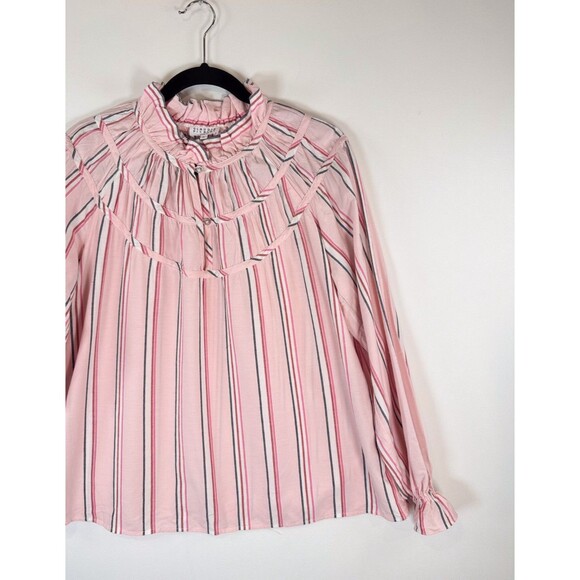 CLAUDIE PIERLOT Womens Top Pink Ruffle Pinstriped Long Sleeve Blouse 40 US Large - Picture 4 of 9